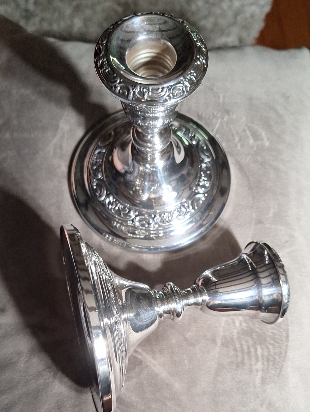 Elegant Silver-Tone Decorative Candlesticks - Pair